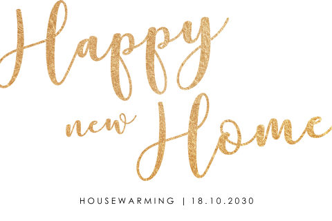 Uitnodiging housewarming met gouden glitter letters