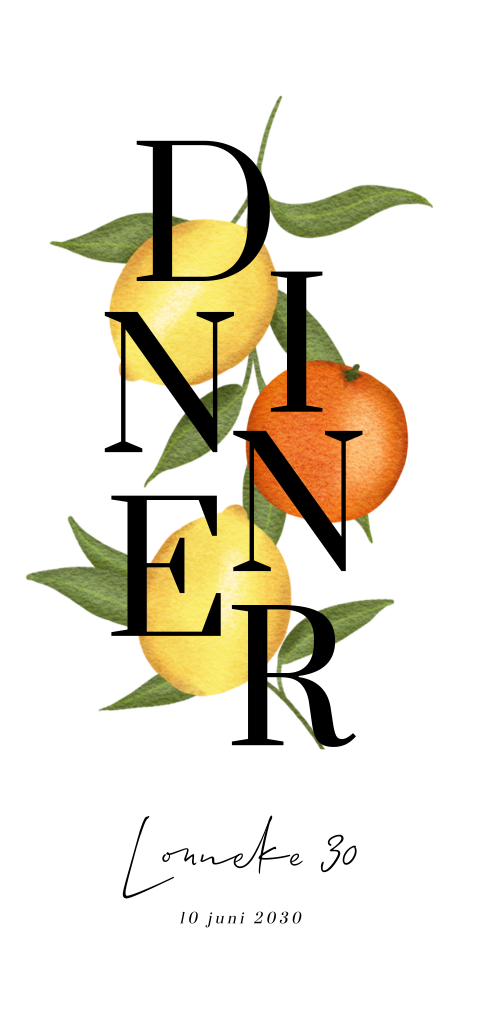 Kleurrijke uitnodiging etentje met citrusfruit
