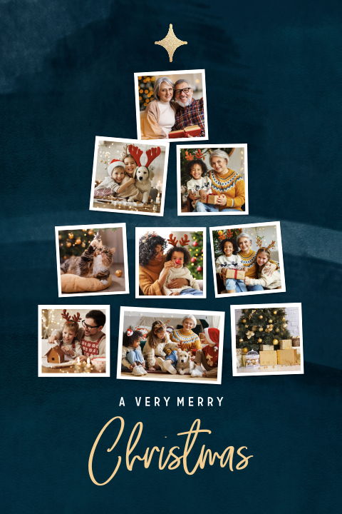 Kerstkaart met fotocollage kerstboom