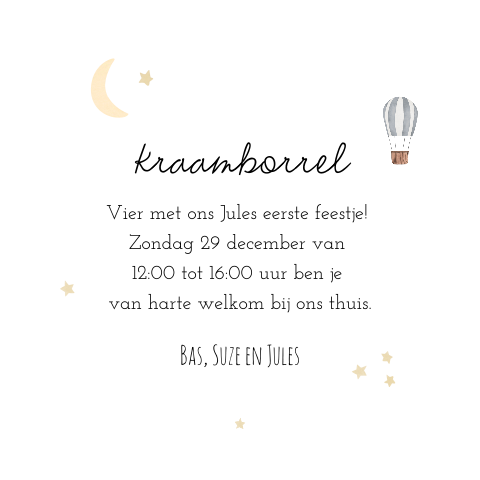 Kraamborrelkaartje met schattige luchtballon