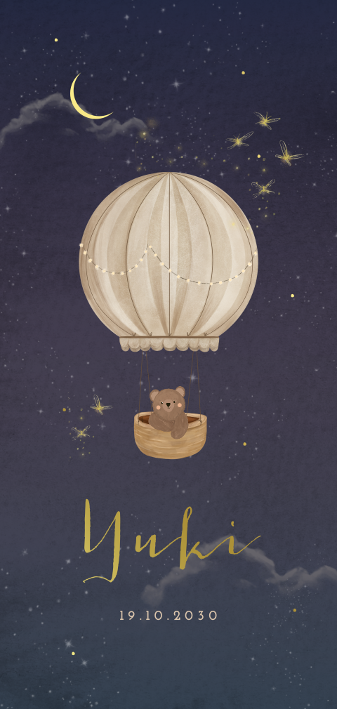 Geboortekaartje luchtballon nacht