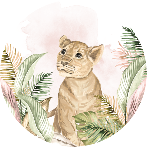 Muurcirkel met leeuwenwelpje in jungle roze aquarel