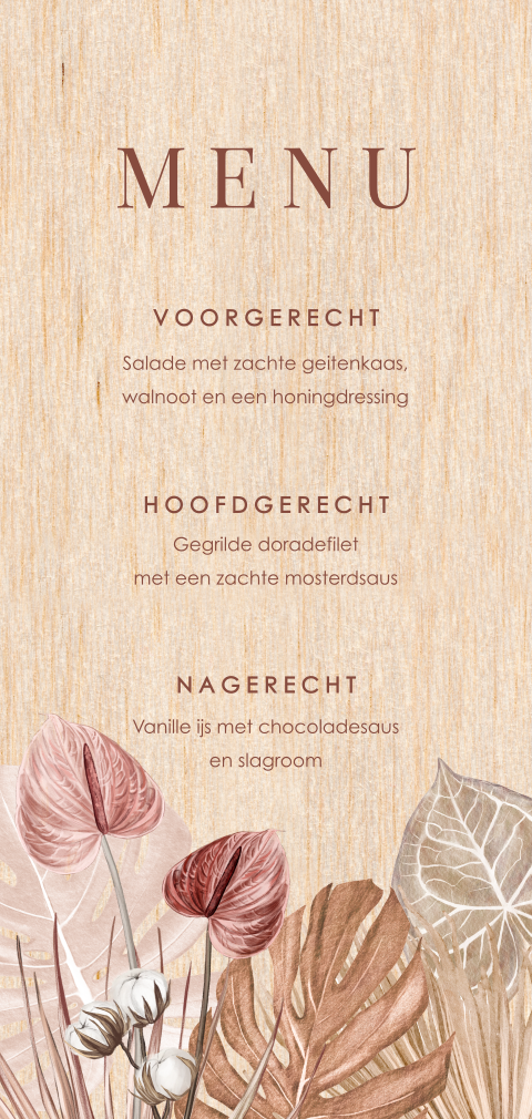 Bohemian houten menukaart stijlvol