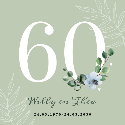 Uitnodiging 60 jarig jubileum met bloemen