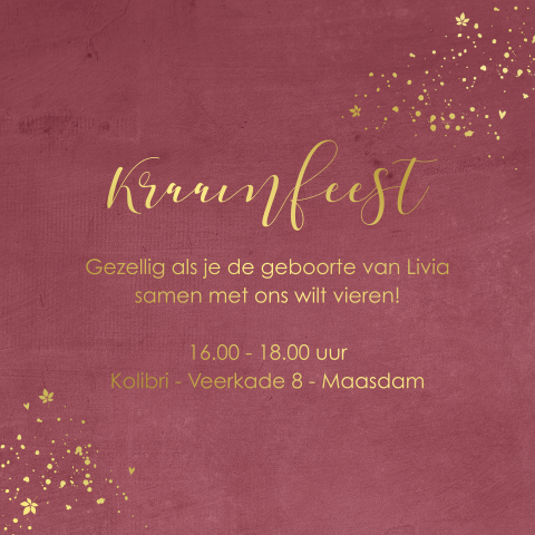 Hip kraamfeestkaartje met goudfolie en spetters