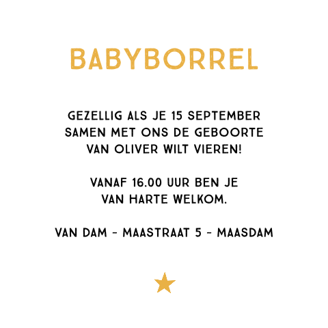 Babyborrelkaartje met okergele ster