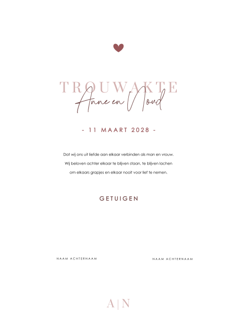 Trouwakte clean met hartje en stijlvolle typografie