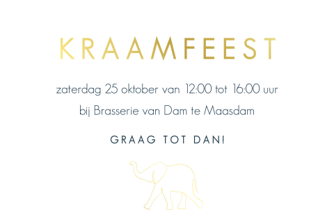 Kraamborrelkaartje met olifant one line en goudfolie