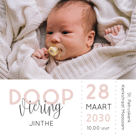 Typografisch doopkaartje persoonlijk met foto