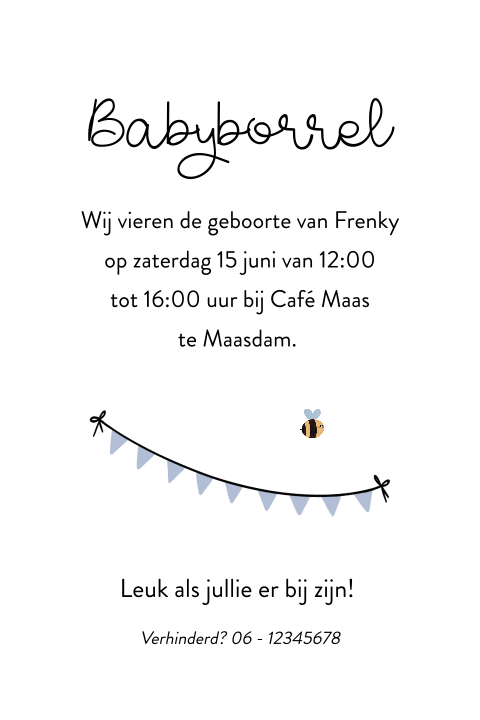 Kraamborrelkaartje met bijtje en olifantje