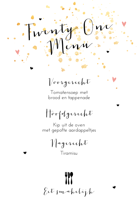 21 diner verjaardag menukaart