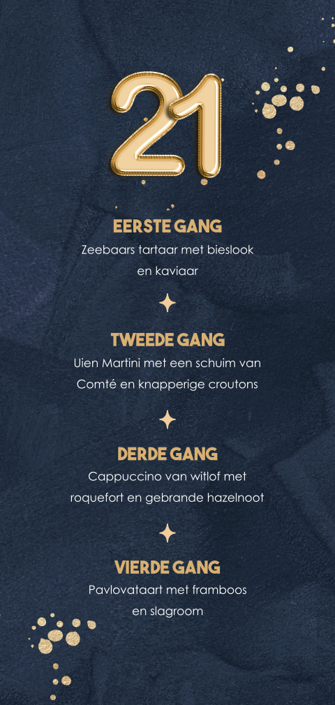 Menukaart twenty one dinner met gouden details