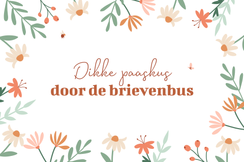 Vrolijke paaskaart met bloemetjes en takjes