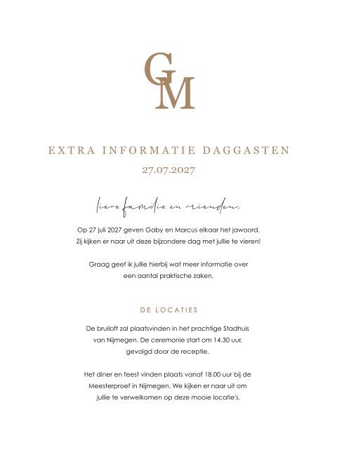 Ceremoniemeesterbrief elegant met initialen