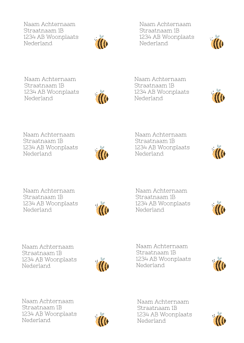 Adresstickers voor geboorte met schattig bijtje