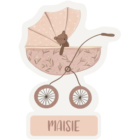 Raamsticker geboorte meisje klassieke kinderwagen
