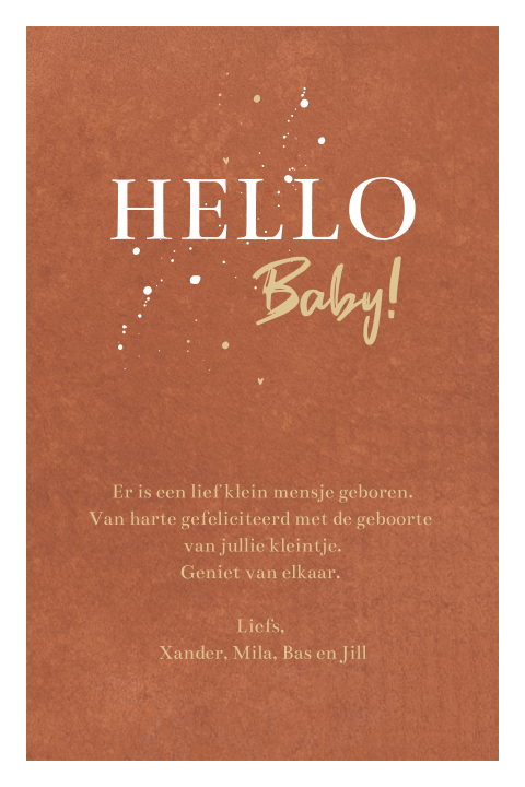 Wenskaart voor geboorte in terracotta tint