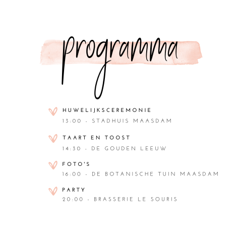 Programmakaart Romantic Blush met watercolor