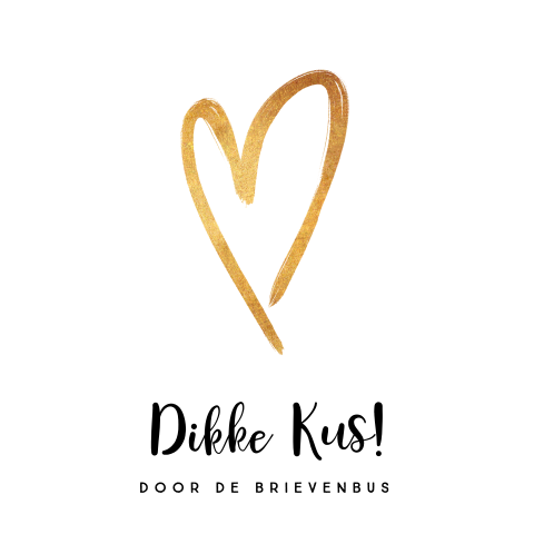 Wenskaart dikke kus brievenbus met goudlook hart