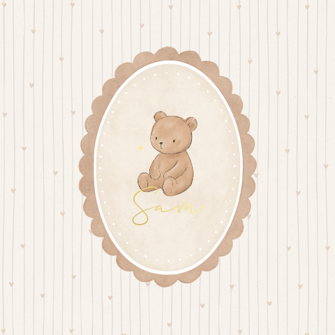Lief geboortekaartje beige met illustratie beertje 