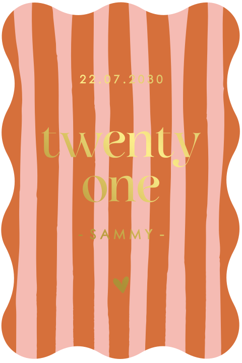 Kleurrijke uitnodiging 21 diner in originele vorm met goudfolie