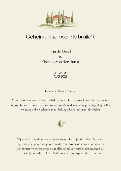 Ceremoniemeesterbrief Toscaanse bruiloft