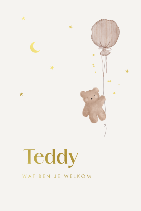 Geboortekaartje met beertje en goudfolie
