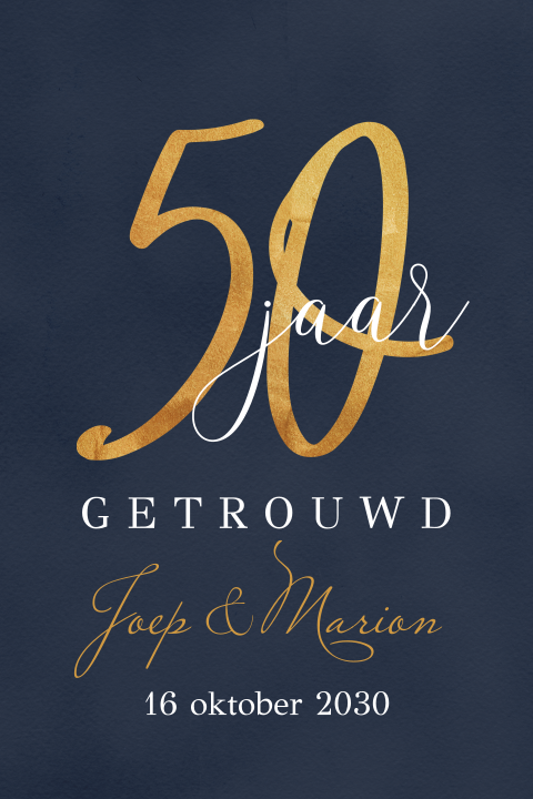 Uitnodiging gouden bruiloft met cijfer 50 in goud look