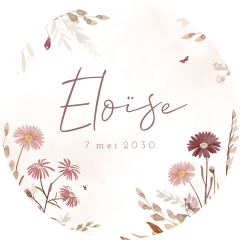 Raamsticker geboorte met vintage bloemen