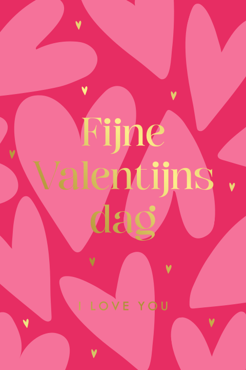 Valentijnskaart met roze hartjes en goudfolie