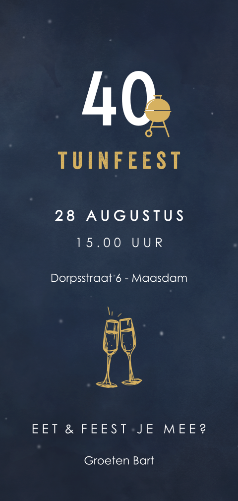 Uitnodiging verjaardag 40 jaar tuinfeest bbq