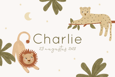 Geboortekaartje voor een jongen in jungle stijl