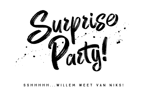 Uitnodiging verrassingsfeest in zwart wit