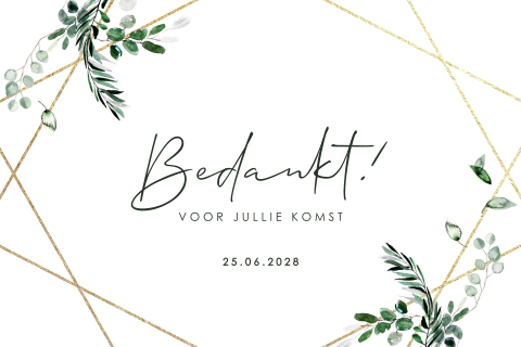 Bedanktkaartje bruiloft geometrisch met eucalyptus takjes