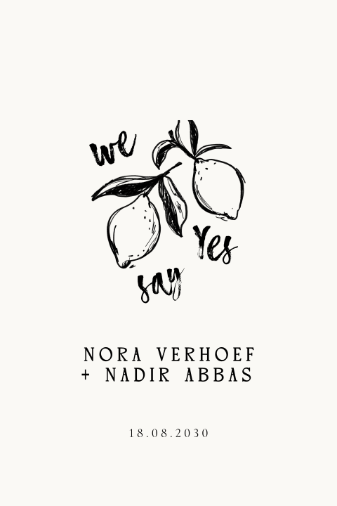 Handgeschilderde trouwkaart met citroenen