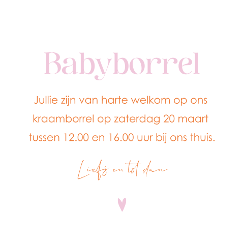 Kraamborrelkaartje color blocking roze oranje