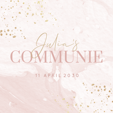 Originele communiekaart meisje in roze met gouden spetters