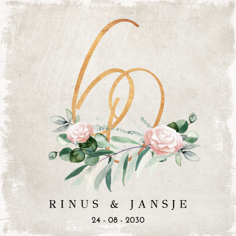 Kaart 60 jaar getrouwd met bloemen
