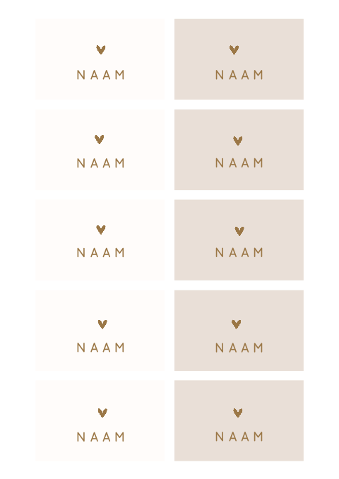 Naamkaartjes bruiloft in verschillende neutrale kleuren