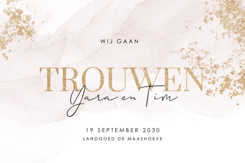 Trouwkaart romantisch watercolour goudlook