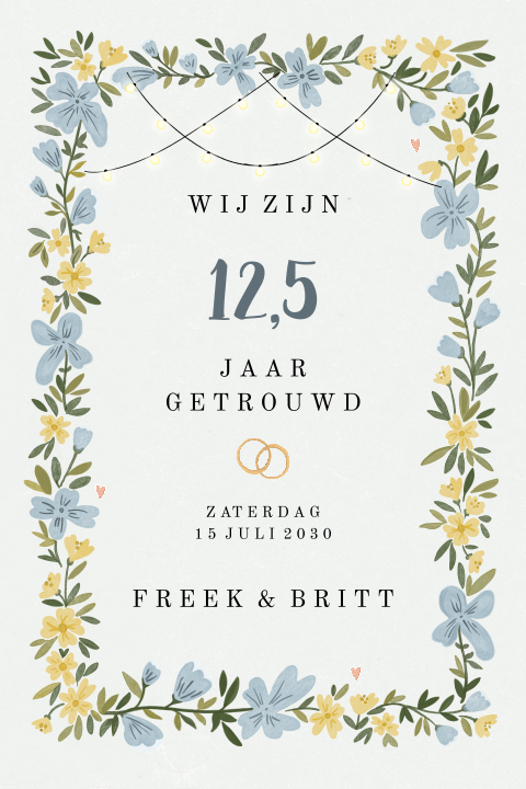 Uitnodiging jubileum 12,5 jaar getrouwd met bloemen
