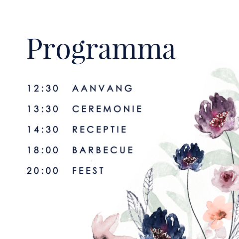 Dagprogramma bruiloft met bloemen