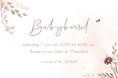 Klein kraamborrelkaartje met vintage bloemen
