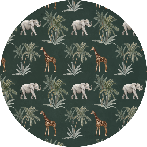 Muurcirkel stoer patroon olifant en giraffe