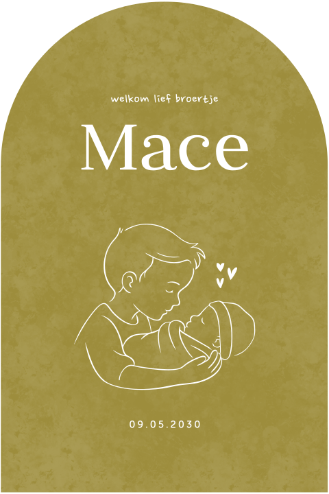 Geboortekaartje boogvorm in groen met lijntekening broertjes