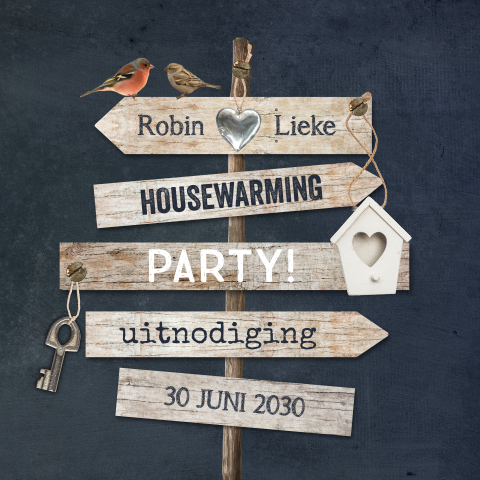 Housewarming uitnodiging met wegwijzer