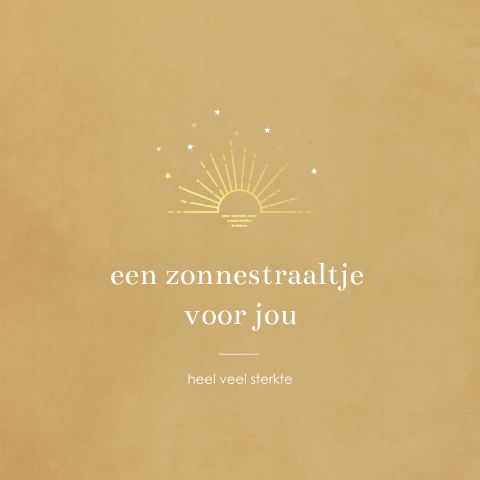 Wenskaart sterkte met zonnenstraaltjes en goudfolie
