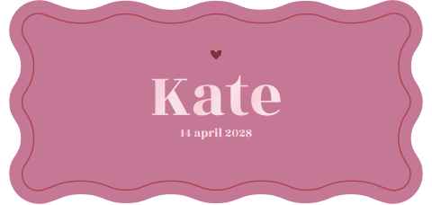 Geboortekaartje in rozetinten met golvende randen en kader