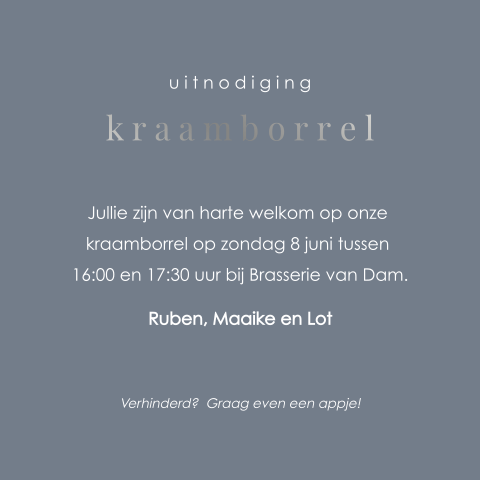 Kraamborrelkaartje grijsblauw met zilverfolie