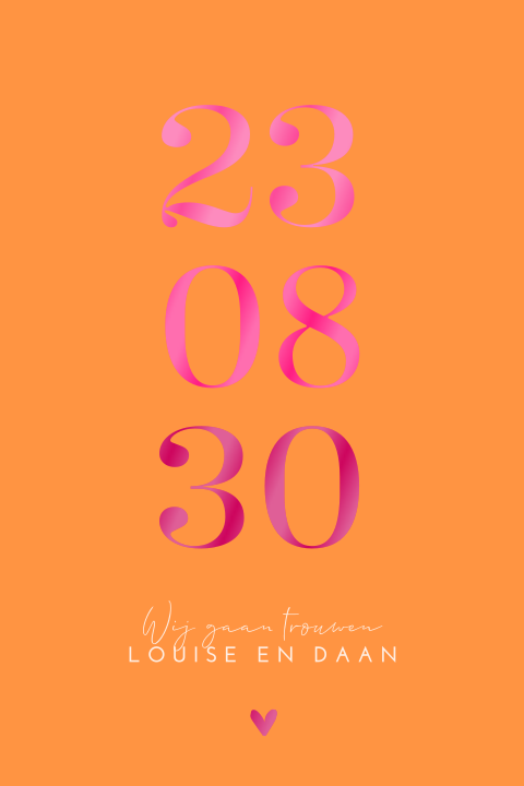Trendy trouwkaart colorblocking oranje roze met hoogglans